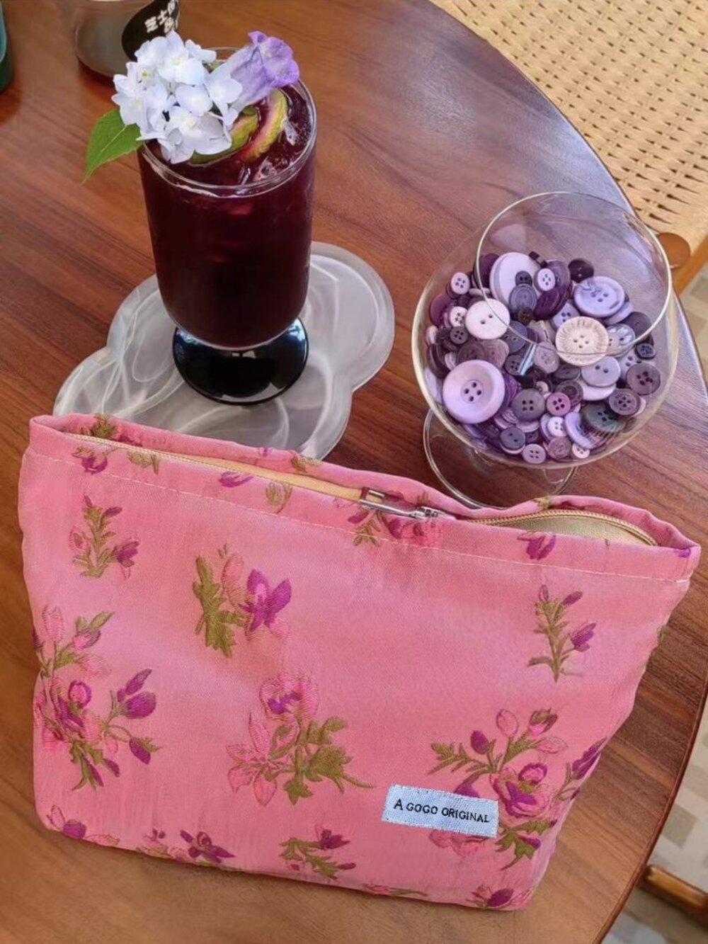 Pink flower make up bag